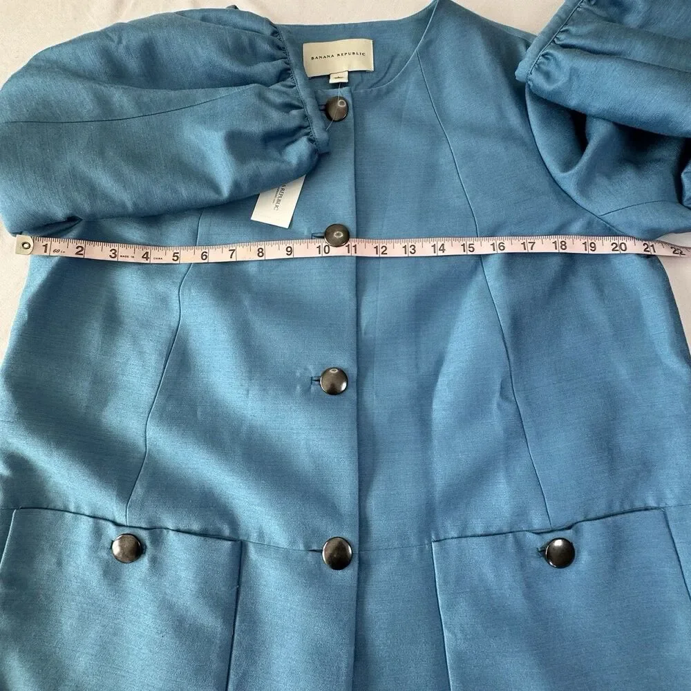NWT Banana Republic Women’s Silk Blend Jacket Blue Button Front  L Career Dressy